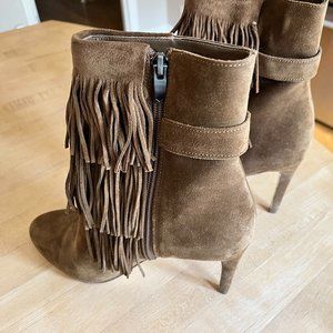 Via Spiga Brown Suede Fringe Booties